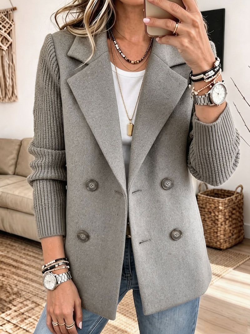 Celine's Cozy Knit-Sleeve Blazer – Chic, Warm & Effortless